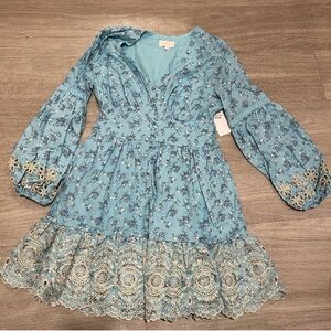 NWT A COLLECTIVE STORY EMBROIDERED LONG SLEEVE MINI DRESS